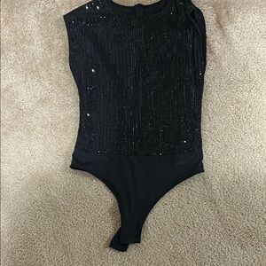 Classic Black Sleeveless Bodysuit with Textured Fabric